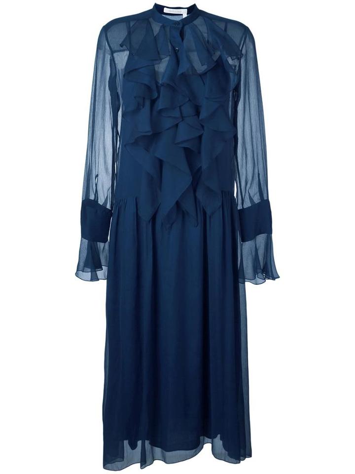 See By Chloé Ruffled Long Dress, Women's, Size: 38, Blue, Polyester/viscose