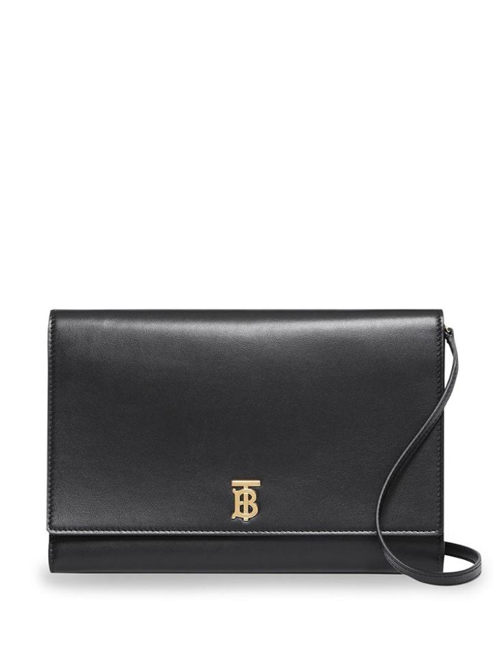 Burberry Monogram Motif Leather Bag With Detachable Strap - Black