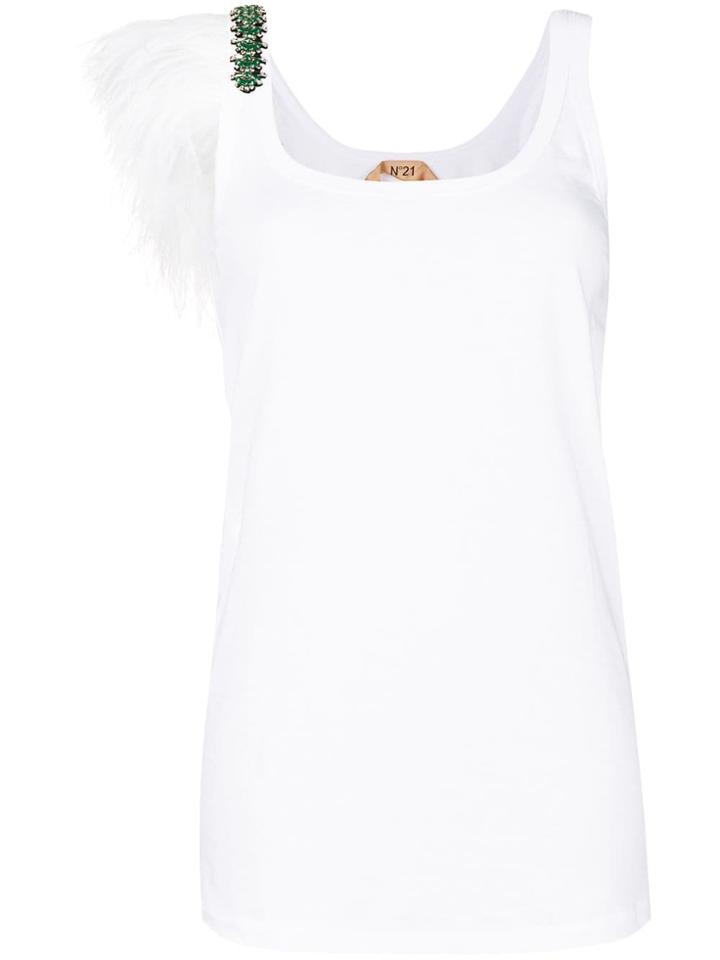 Nº21 Embellished Feather Detail Vest - White