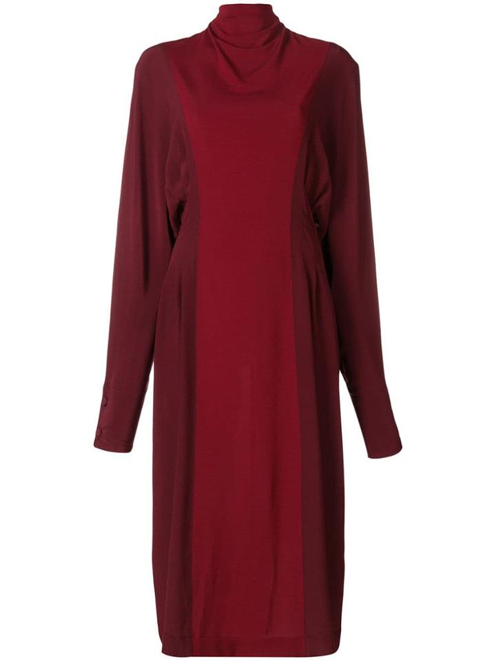 Victoria Beckham Two Tone Roll Neck Dress - Red