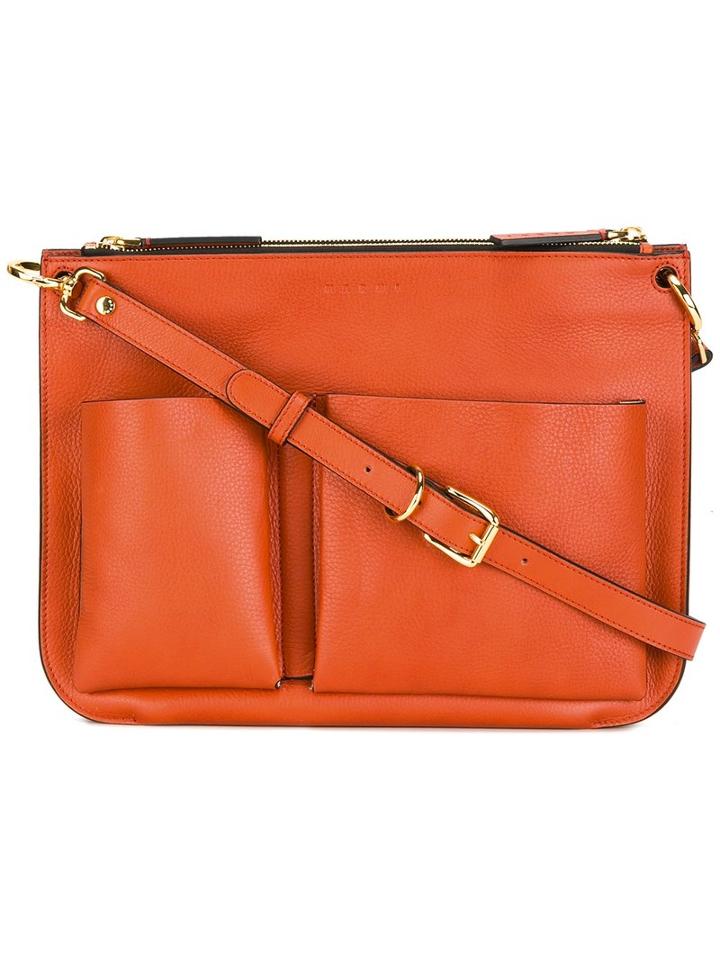 Marni Bandoleer Shoulder Bag, Women's, Yellow/orange, Calf Leather/metal