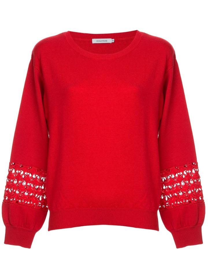 Guild Prime Embellished Sleeve Sweater - Red