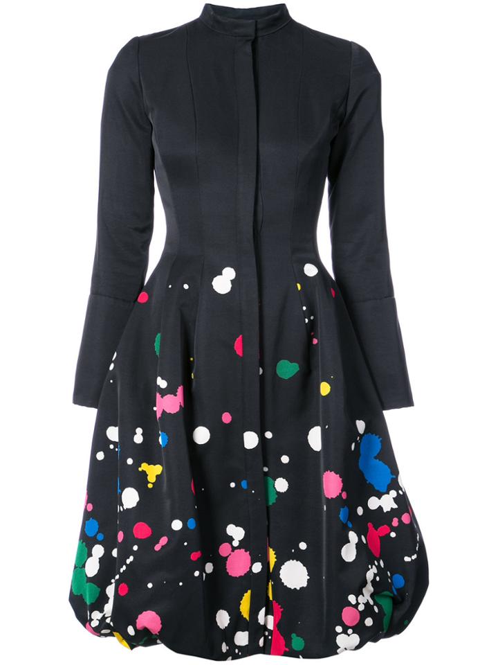 Oscar De La Renta Paint Splattered Buttoned Dress - Black