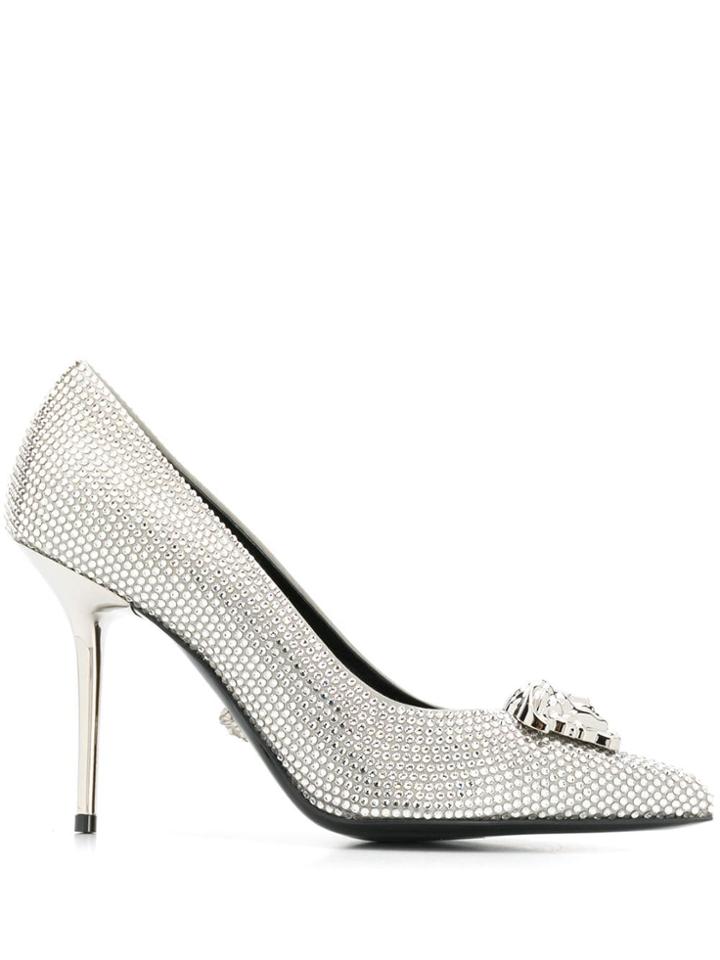 Versace Crystal-embellished Pumps - Silver