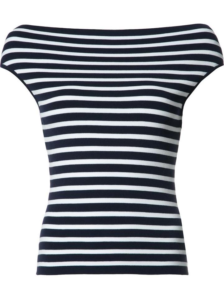 Michael Kors Boatneck Striped Knitted Blouse, Women's, Size: Small, Blue, Viscose