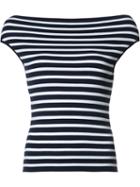 Michael Kors Boatneck Striped Knitted Blouse, Women's, Size: Small, Blue, Viscose