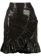 Msgm Ruffled Snakeskin-effect Skirt - Black
