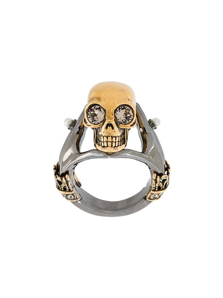 Alexander Mcqueen Skull Ring, Women's, Metallic