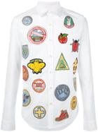 Love Moschino Multi-patches & Prints Shirt, Men's, Size: Large, White, Cotton/spandex/elastane