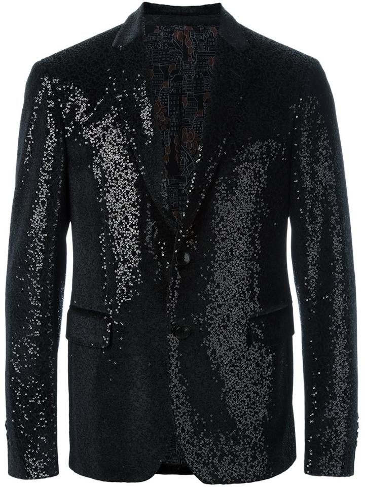 Etro Sequin Blazer, Men's, Size: 50, Black, Polyester/spandex/elastane/silk/viscose