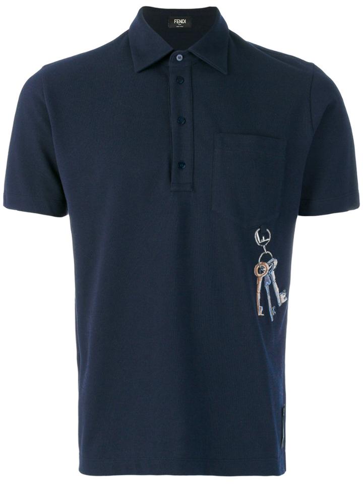 Fendi Key Embroidered Polo Top - Blue
