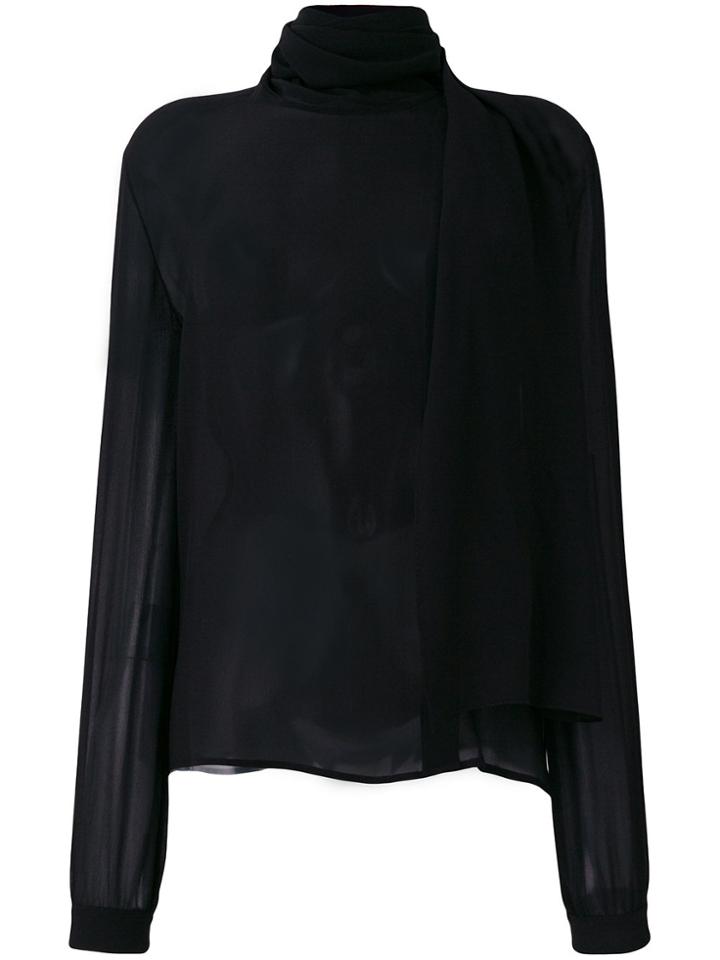 Saint Laurent Sheer Scarf Neck Blouse - Black