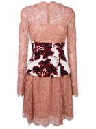Msgm Floral Corset Lace Dress, Women's, Size: 44, Pink/purple, Cotton/polyamide/polyester