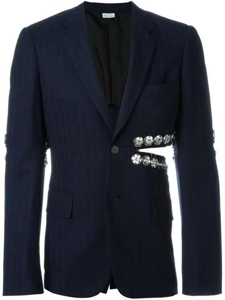 Comme Des Garçons Homme Plus Cut-out Buttoned Stripe Blazer