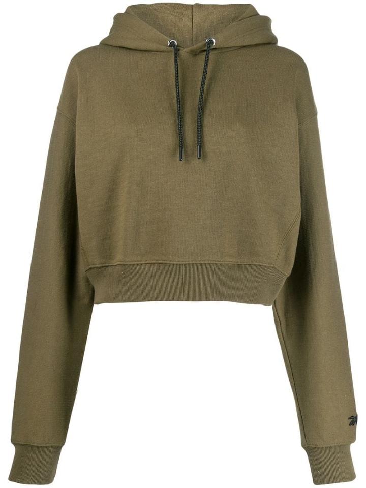 Reebok X Victoria Beckham Cropped Embroidered Logo Hoodie - Green