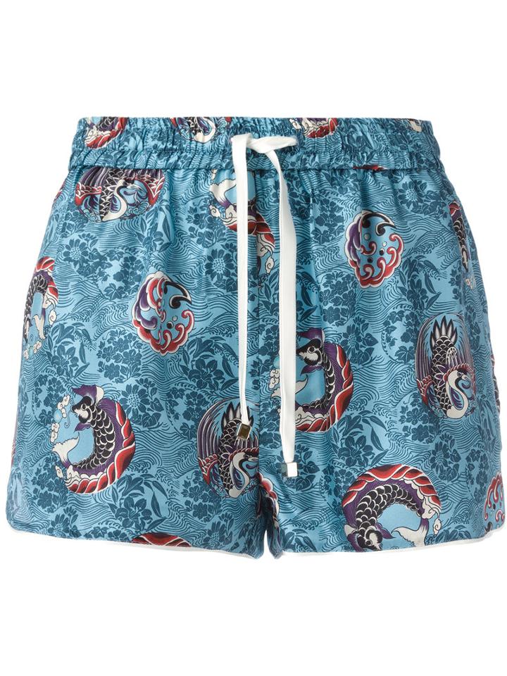 F.r.s For Restless Sleepers Printed Shorts, Women's, Blue, Silk