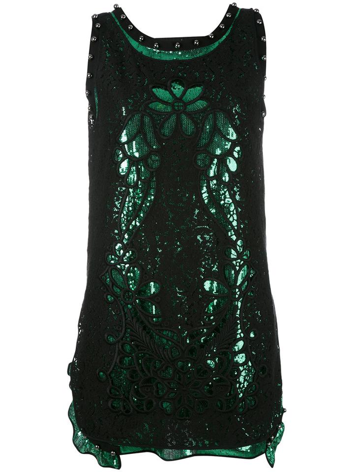 No21 - Sequin And Lace Open Back Dress - Women - Silk/cotton/polyamide - 40, Black, Silk/cotton/polyamide