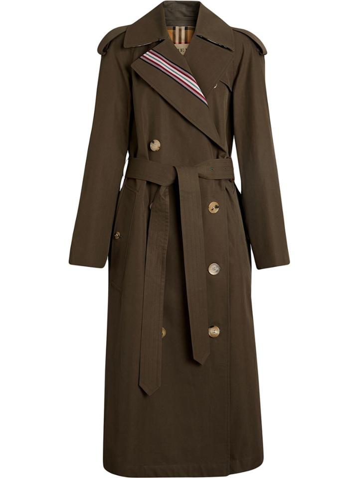 Burberry Collegiate Stripe Cotton Gabardine Trench Coat - Green