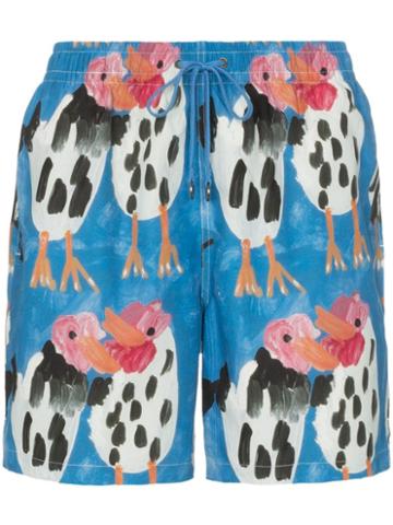 Timo Trunks Chicken Print Drawstring Swim Shorts - Blue