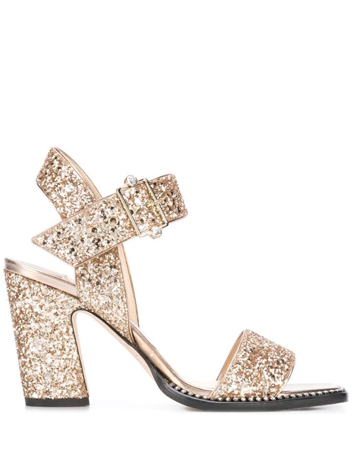 Jimmy Choo Minase 85mm Glitter Sandals - Gold