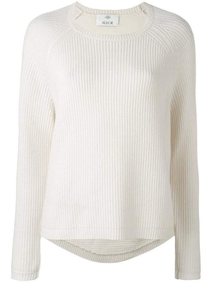 Allude Ribbed Crew Neck Jumper, Women's, Size: Small, White, Cashmere/virgin Wool