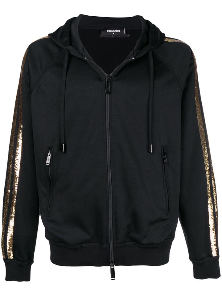 Dsquared2 Sequin Striped Zip-up Hoodie - Black