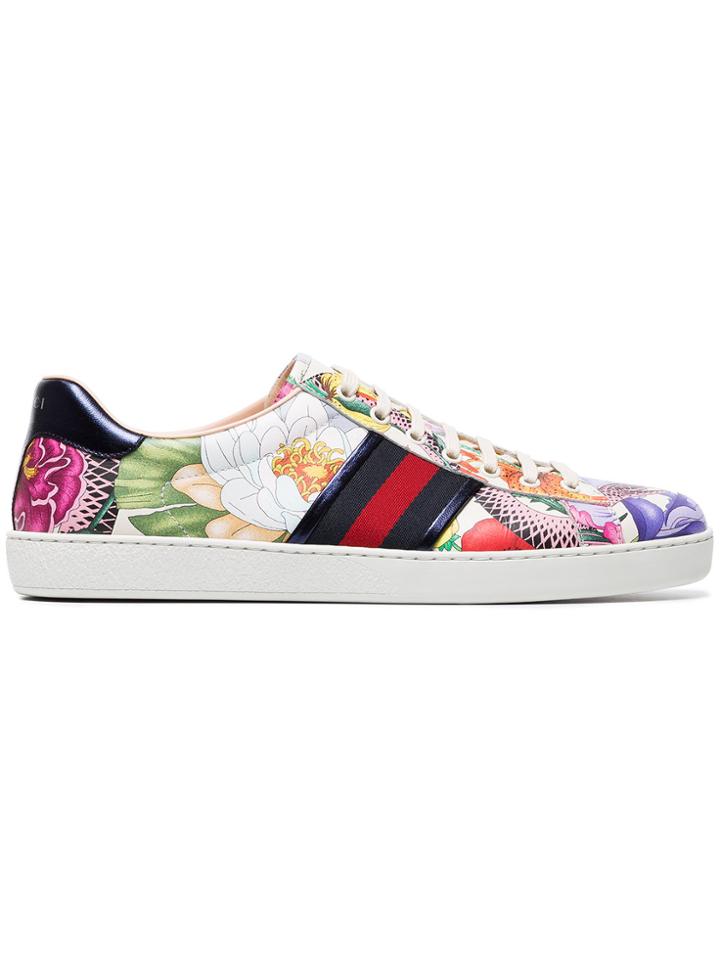 Gucci Multi Coloured Ace Floral Print Leather Sneakers - Multicolour