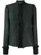 Amen Ruffled Detail Sheer Shirt, Women's, Size: 44, Green, Silk