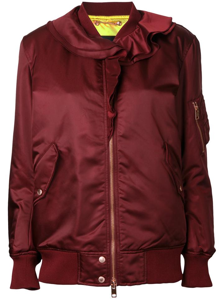 Diesel Ruffled Trim Bomber Jacket, Women's, Size: Small, Red, Nylon