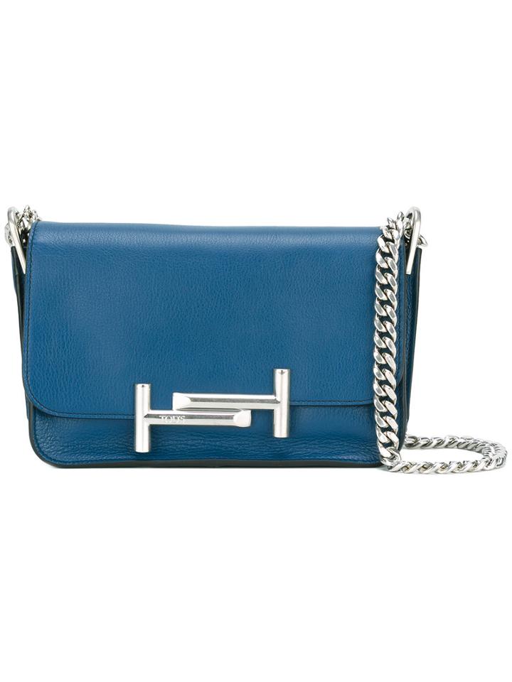 Tod's T-bar Shoulder Bag, Women's, Blue, Leather/metal (other)