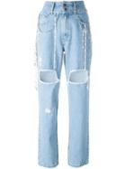 Filles A Papa Chain Appliqué Distressed Jeans, Women's, Size: 3, Blue, Cotton