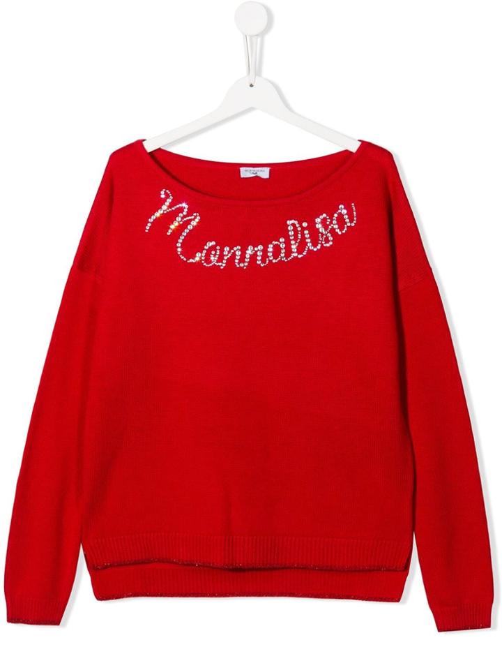 Monnalisa Teen Embellished Logo Jumper - Red