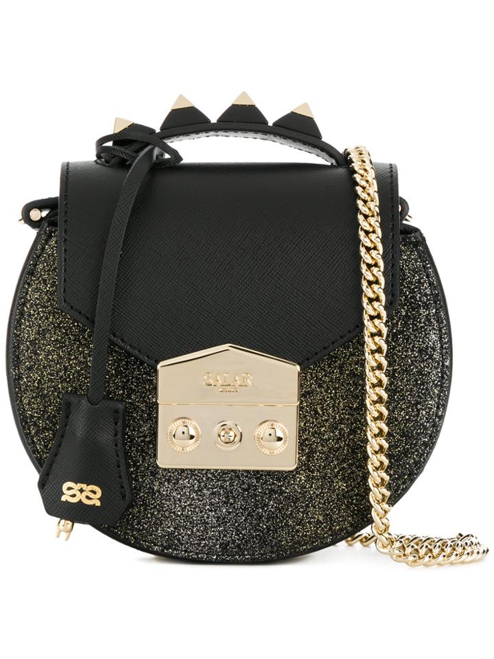 Salar Studded Round Shoulder Bag - Black