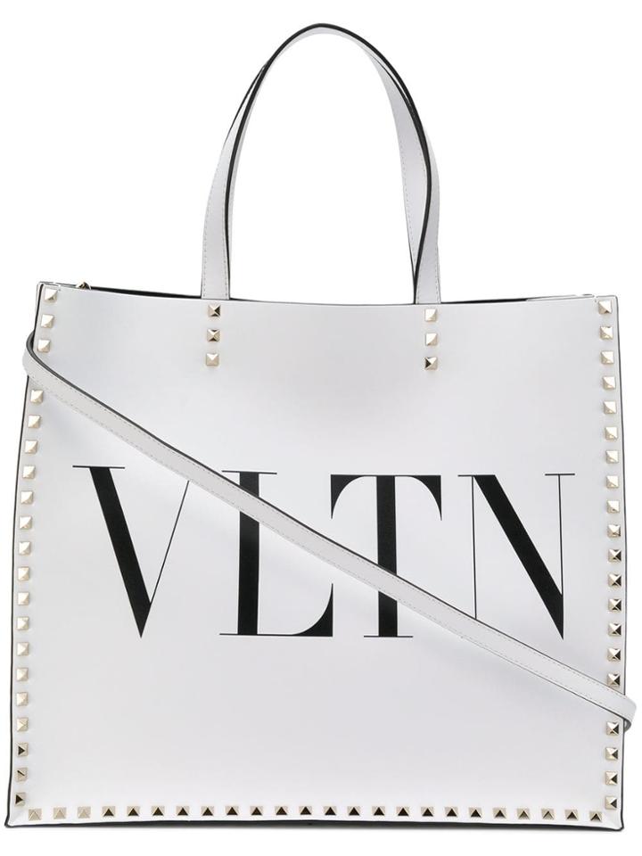Valentino Logo Printed Tote Bag - White