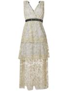 Self-portrait Tiered Floral-embroidered Dress - Grey