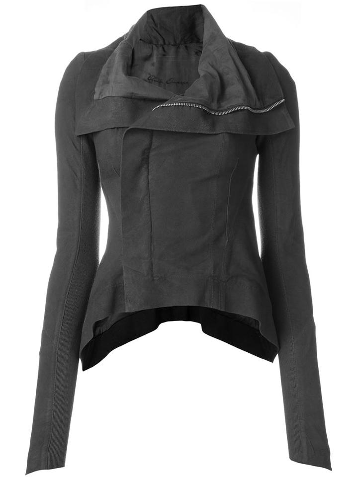 Rick Owens High Low Biker Jacket, Women's, Size: 42, Green, Silk/cotton/leather/virgin Wool