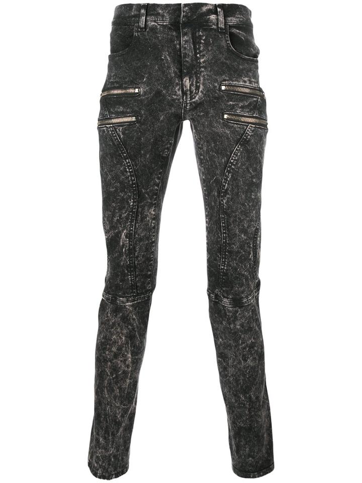 Faith Connexion Bleached Effect Zipped Skinny Jeans, Men's, Size: 30, Black, Cotton/spandex/elastane