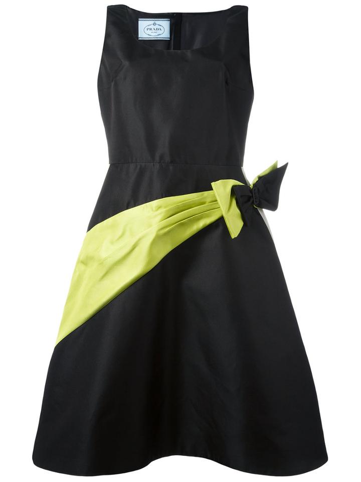 Prada Bow Detail Flared Dress, Women's, Size: 42, Black, Silk/viscose