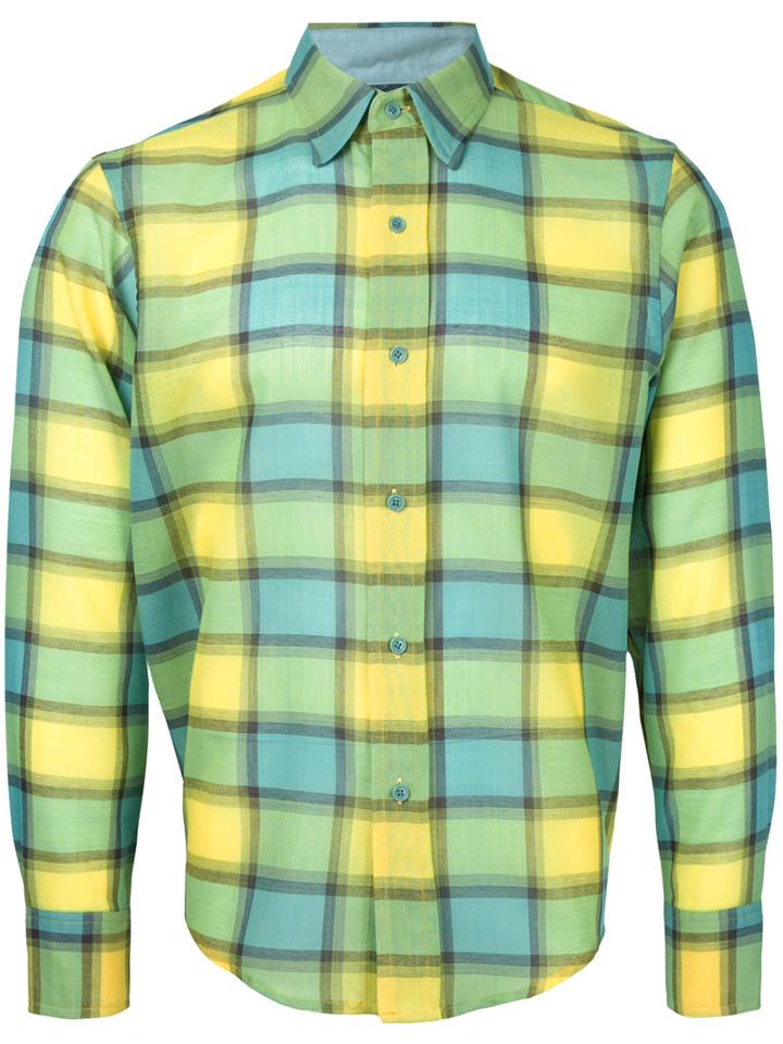 Facetasm - Longsleeve Plaid Shirt - Men - Nylon/wool - 5, Yellow/orange, Nylon/wool