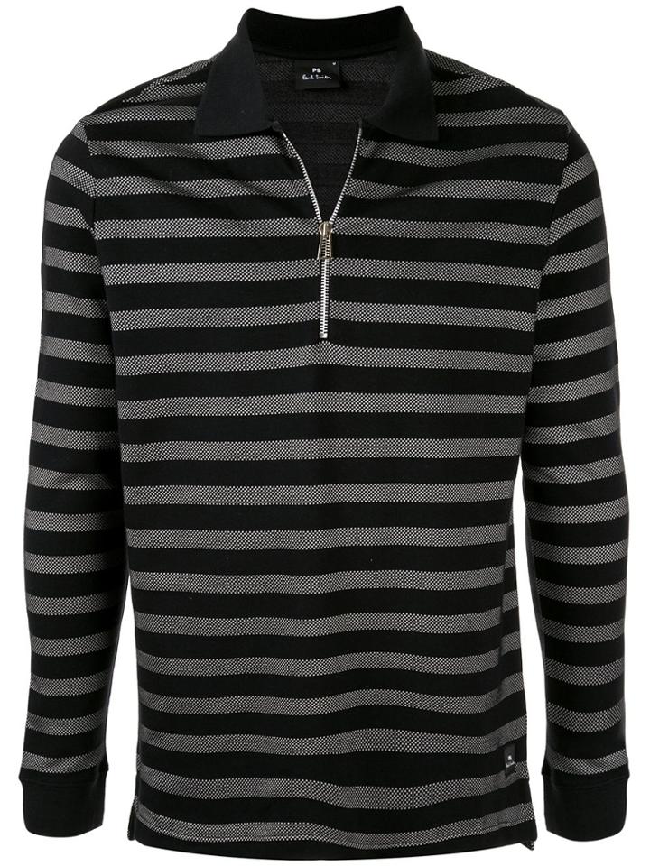 Ps Paul Smith Striped Long Sleeve Polo Shirt - Black