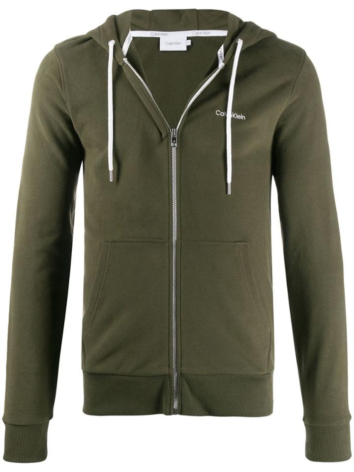 Calvin Klein Logo Embroidered Zipped Hoodie - Green