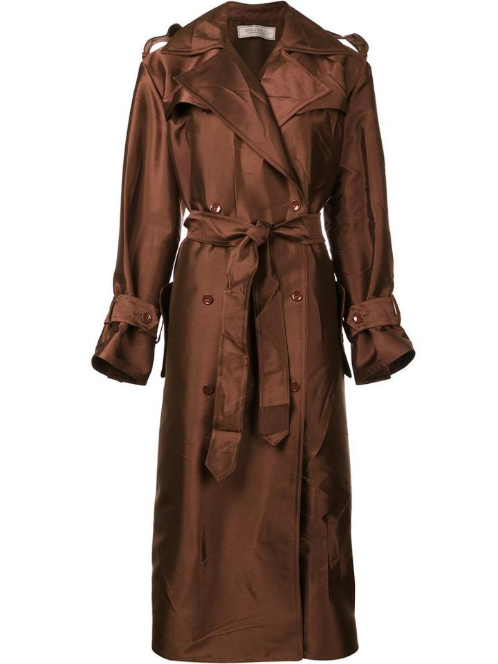 Nina Ricci Creased Trench Coat, Women's, Size: 38, Brown, Wool/viscose/polyester/silk