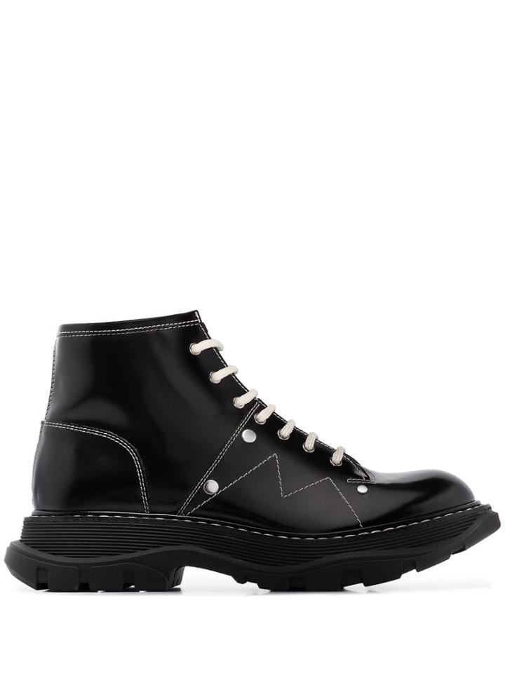 Alexander Mcqueen Contrast-lace Ankle Boots - Black