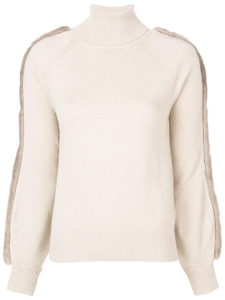 Agnona Fur Appliqué Turtleneck Jumper - Nude & Neutrals