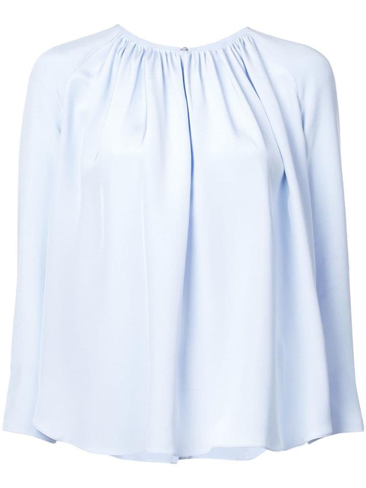 Adam Lippes Silk Crepe Blouse W Zip Back - Blue