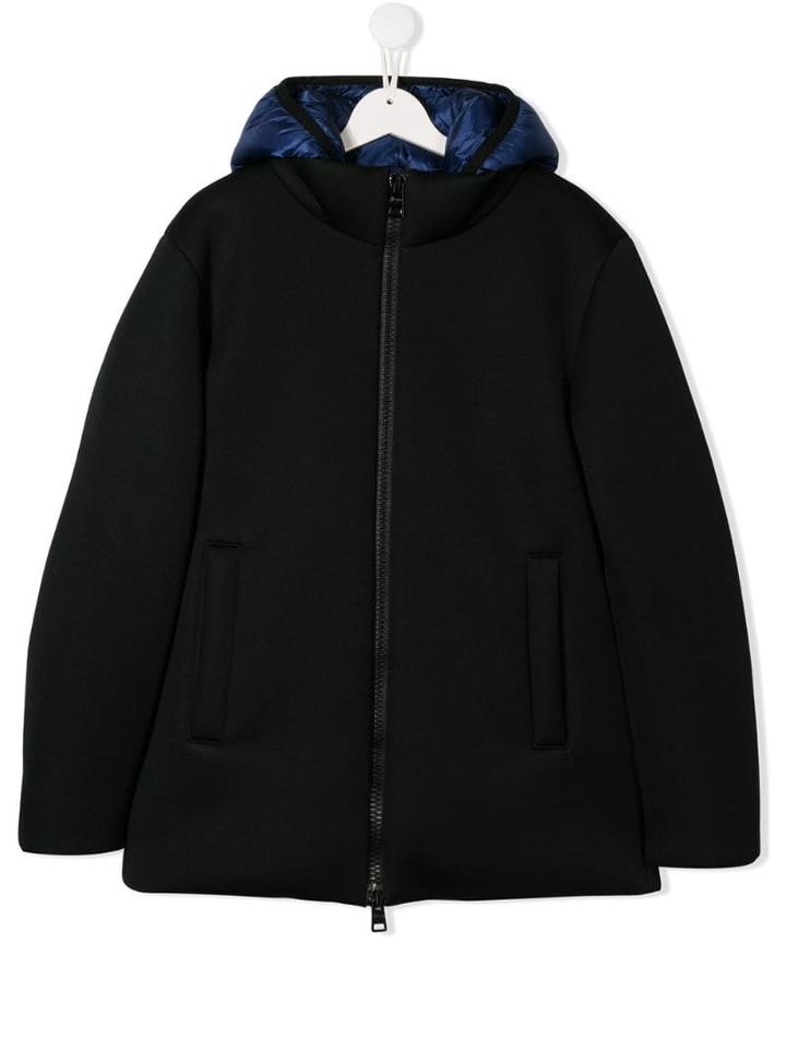 Herno Kids Textured Hooded Coat - Black