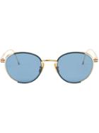 Thom Browne Round Frame Sunglasses, Men's, Blue, Glass/18kt Gold