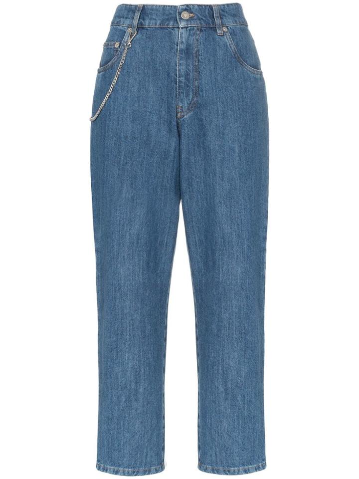 Miu Miu High Waisted Chain Detail Cropped Jeans - Blue