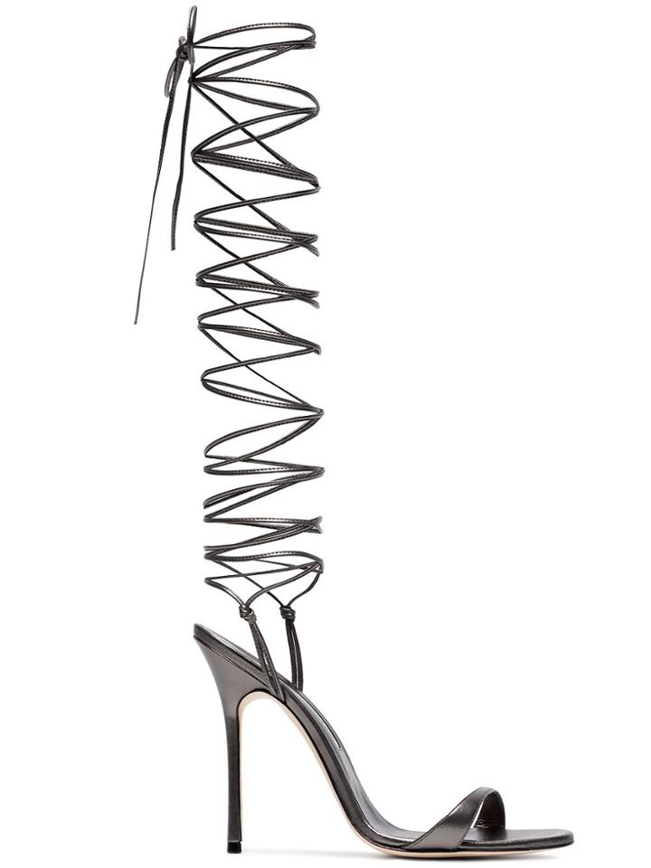 Manolo Blahnik Grey Priscahiplain 115 Leather Sandals
