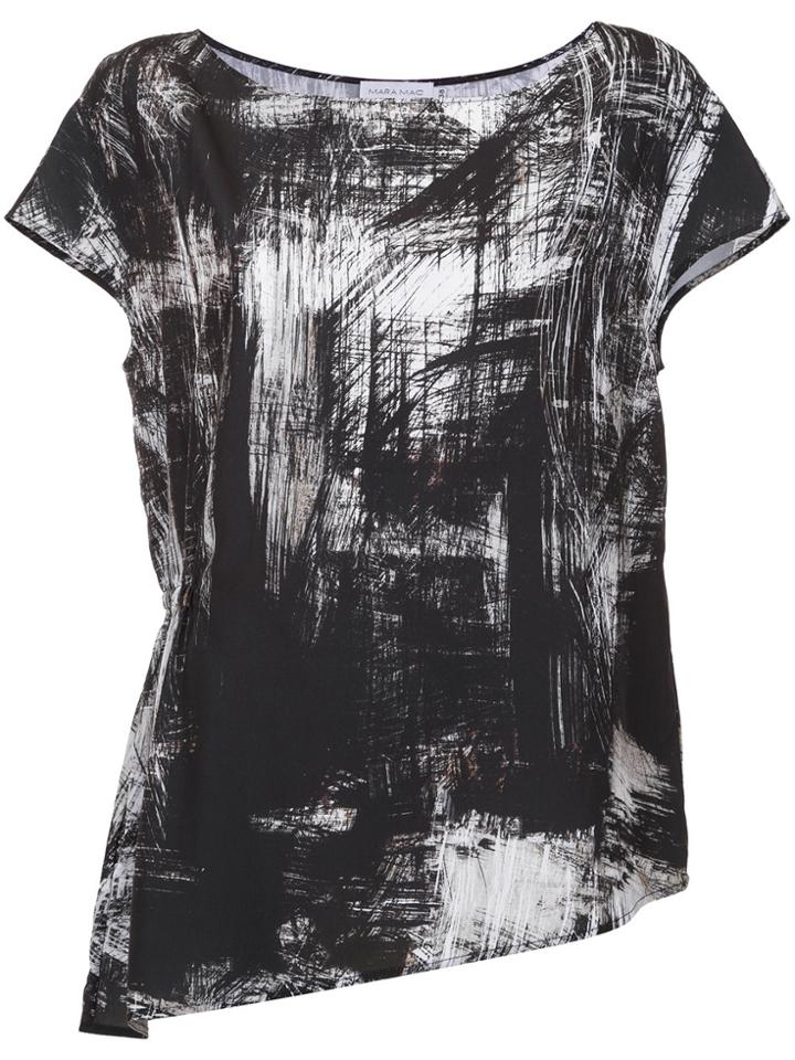 Mara Mac Asymmetric Printed Blouse - Black